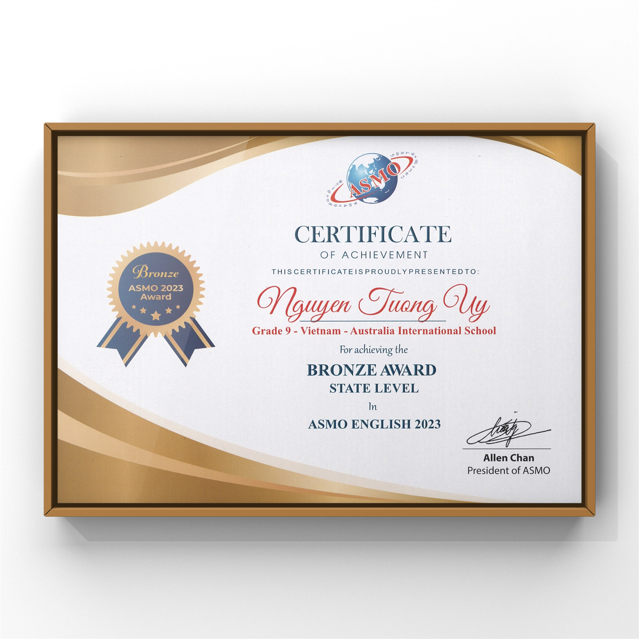 Bronze Award Stage Level in ASMO Maths 2023